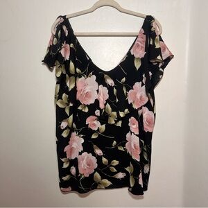 Lilian Pink and Black Floral Short Sleeve Blouse - XL